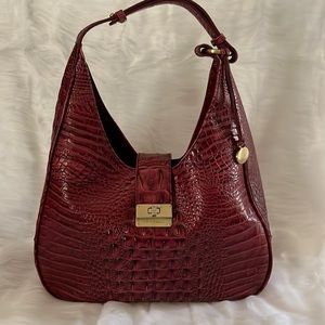 Red Brahmin shoulder bag in Melbourne croc leather.